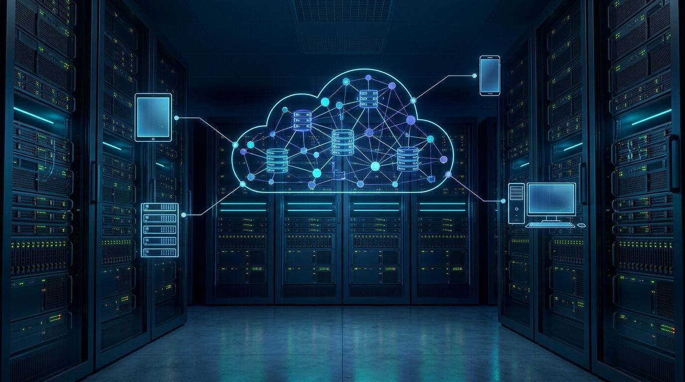 Cloud computing infrastructure connecting digital services and online resources
