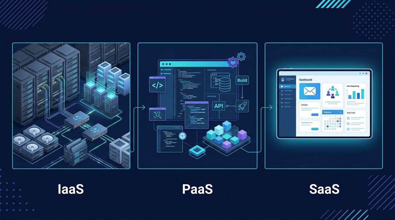 Cloud service models comparing Infrastructure as a Service, Platform as a Service, and Software as a Service